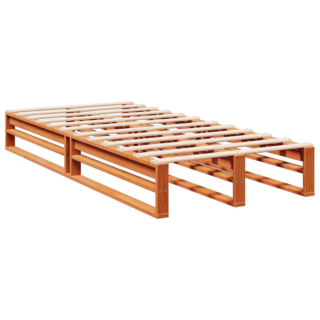 Lit bibliothèque sans matelas cire marron 90x200 cm pin massif - XIOS