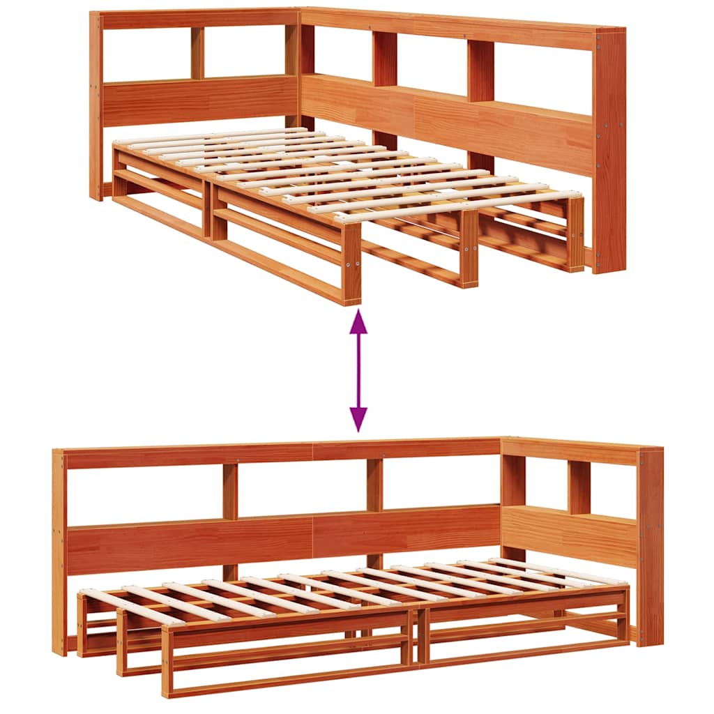 Lit bibliothèque sans matelas cire marron 90x200 cm pin massif - XIOS