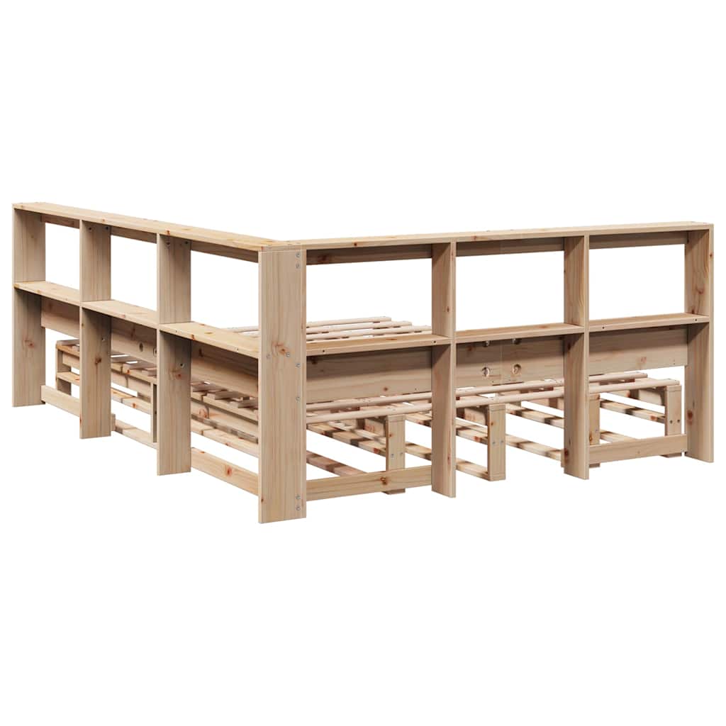 Lit bibliothèque sans matelas 140x190 cm bois de pin massif - XIOS