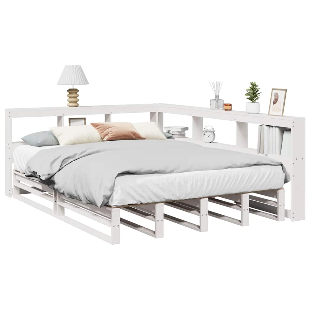 Lit bibliothèque sans matelas blanc 140x190 cm bois pin massif - XIOS
