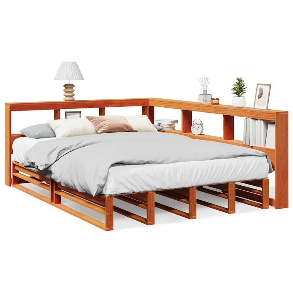 Lit bibliothèque sans matelas cire marron 140x190 cm pin massif - XIOS
