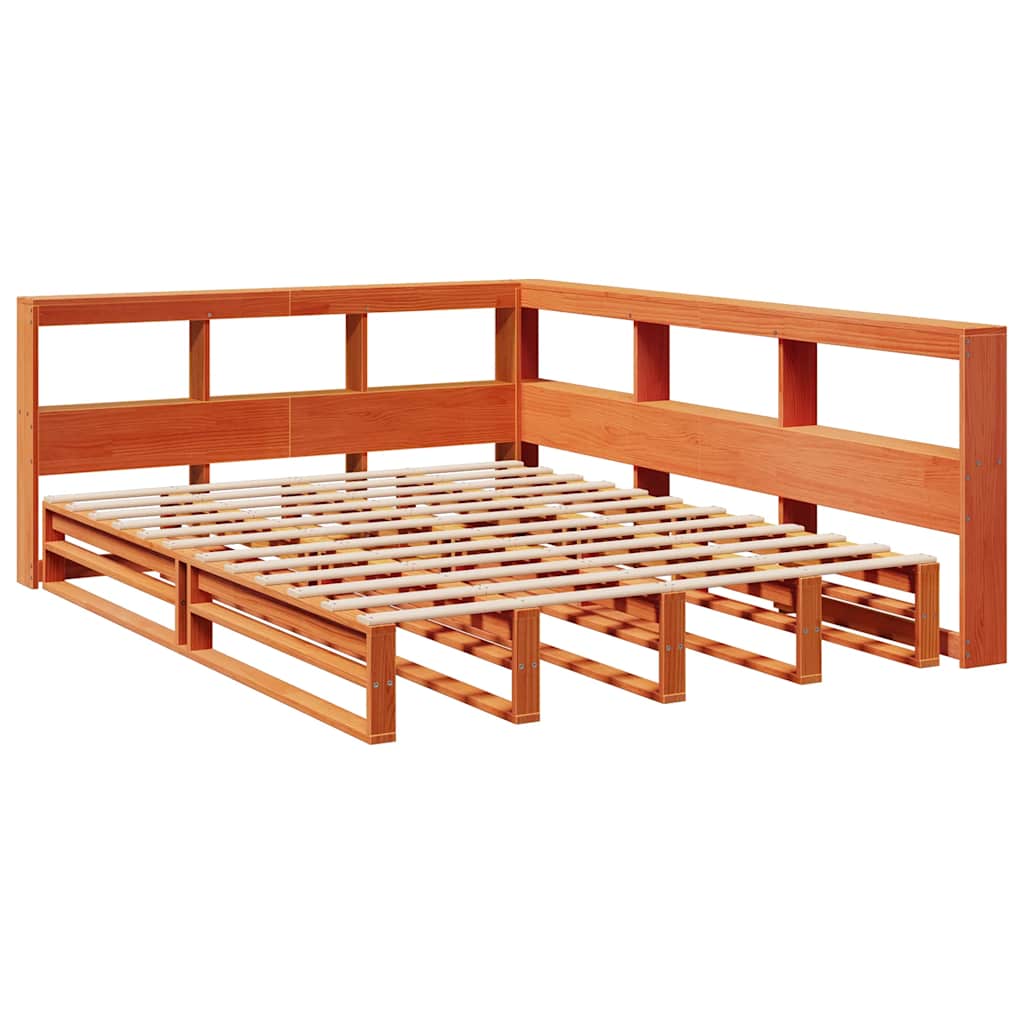 Lit bibliothèque sans matelas cire marron 140x190 cm pin massif - XIOS