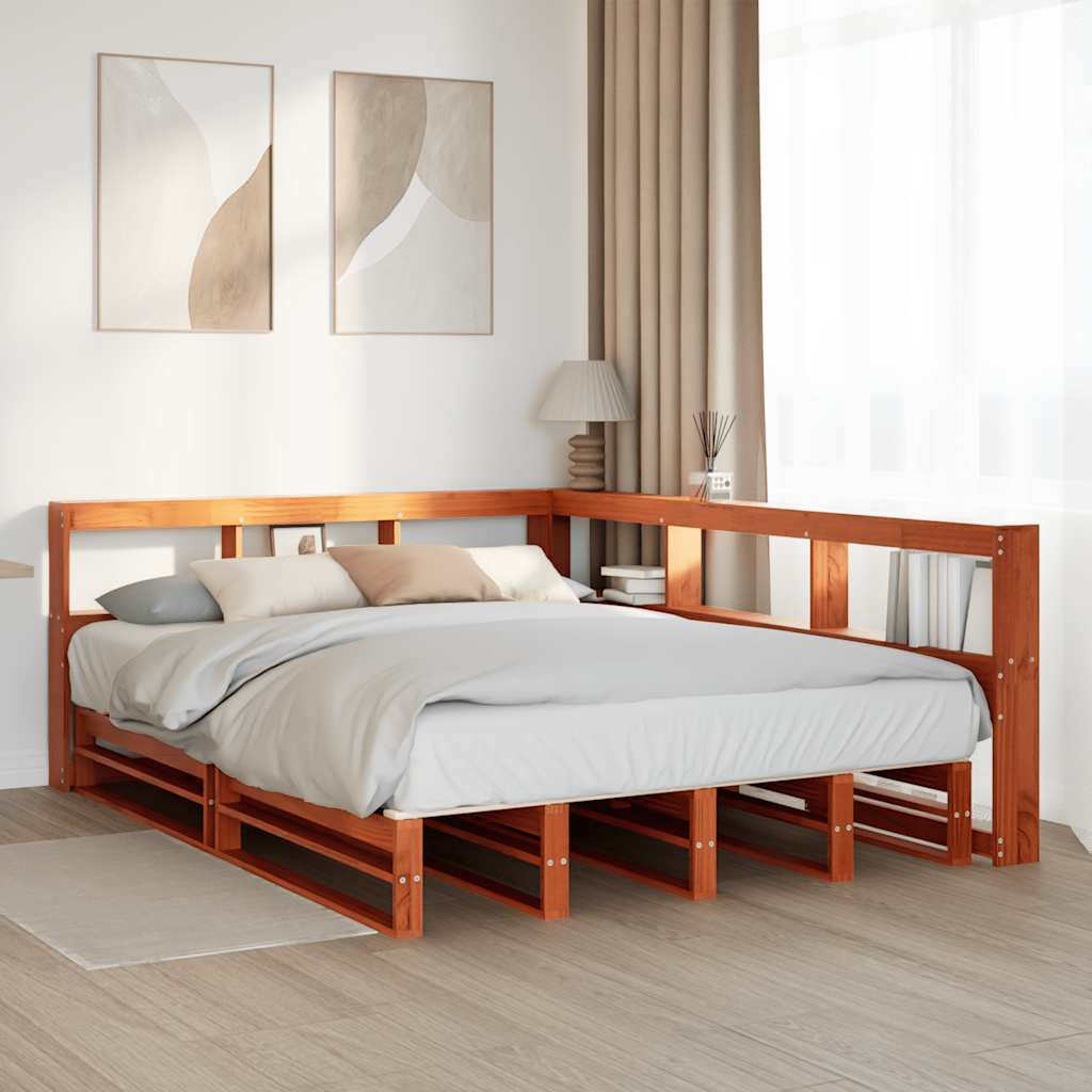 Lit bibliothèque sans matelas cire marron 140x190 cm pin massif - XIOS