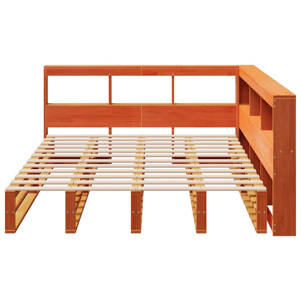 Lit bibliothèque sans matelas cire marron 140x190 cm pin massif - XIOS