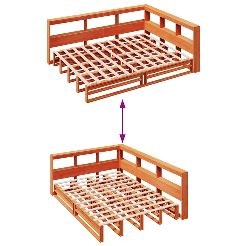 Lit bibliothèque sans matelas cire marron 140x190 cm pin massif - XIOS