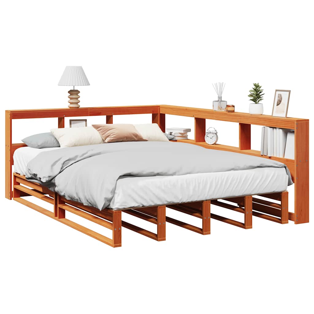 Lit bibliothèque sans matelas cire marron 140x190 cm pin massif - XIOS