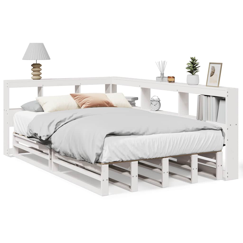 Lit bibliothèque sans matelas blanc 120x190 cm bois pin massif - XIOS