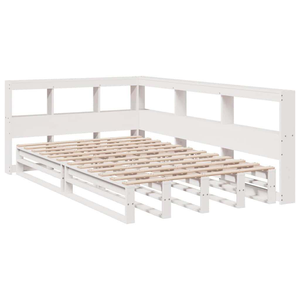 Lit bibliothèque sans matelas blanc 120x190 cm bois pin massif - XIOS