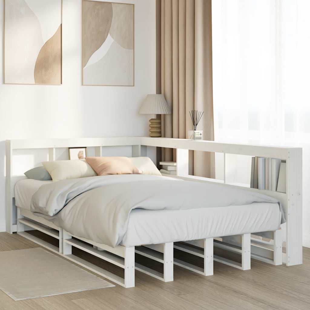 Lit bibliothèque sans matelas blanc 120x190 cm bois pin massif - XIOS