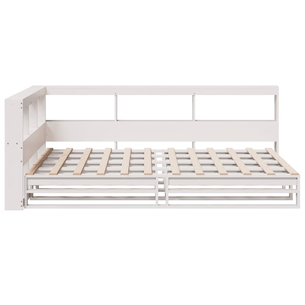 Lit bibliothèque sans matelas blanc 120x190 cm bois pin massif - XIOS