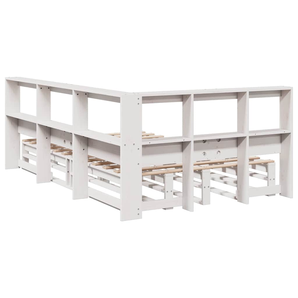 Lit bibliothèque sans matelas blanc 120x190 cm bois pin massif - XIOS