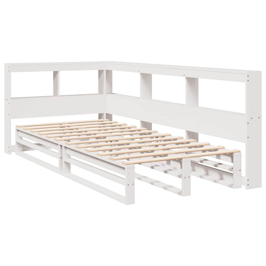 Lit bibliothèque sans matelas blanc 90x190cm bois de pin massif - XIOS