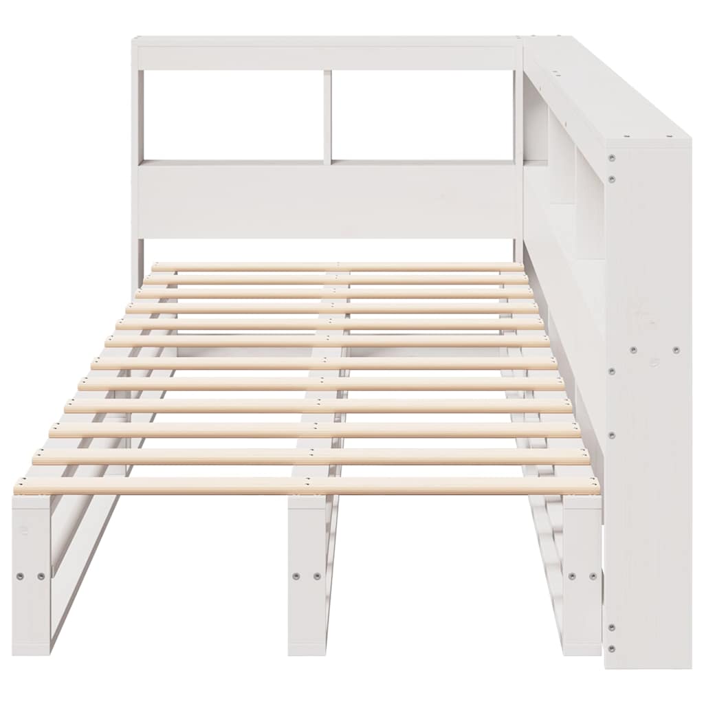 Lit bibliothèque sans matelas blanc 90x190cm bois de pin massif - XIOS