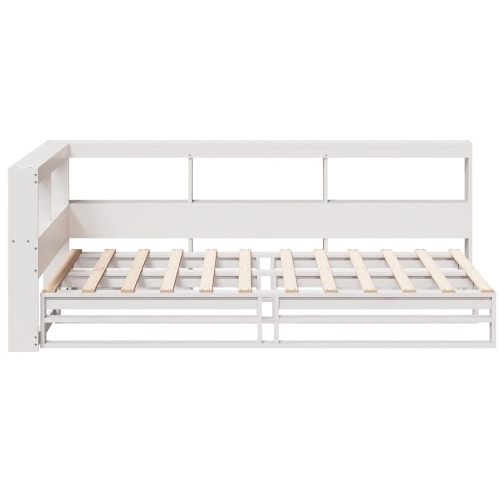 Lit bibliothèque sans matelas blanc 90x190cm bois de pin massif - XIOS