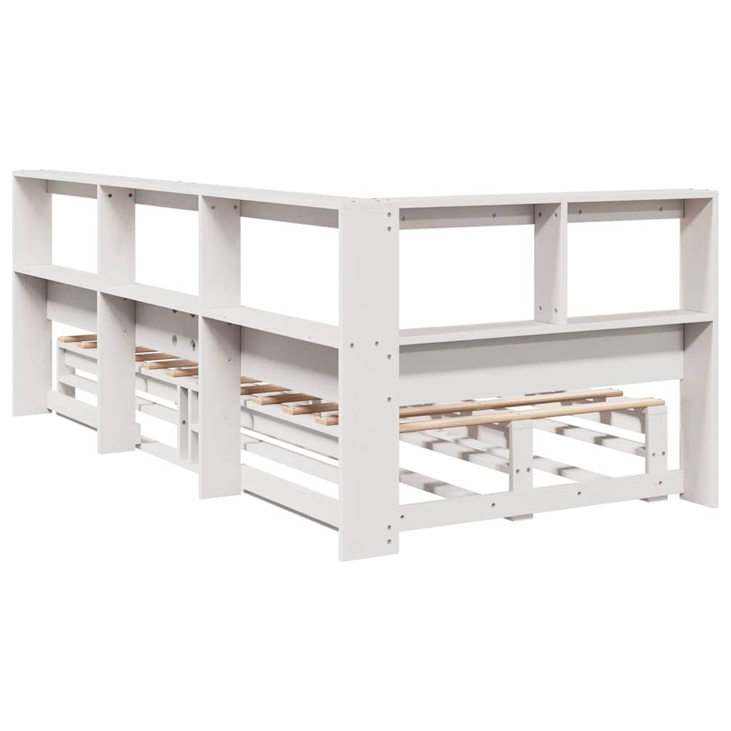 Lit bibliothèque sans matelas blanc 90x190cm bois de pin massif - XIOS