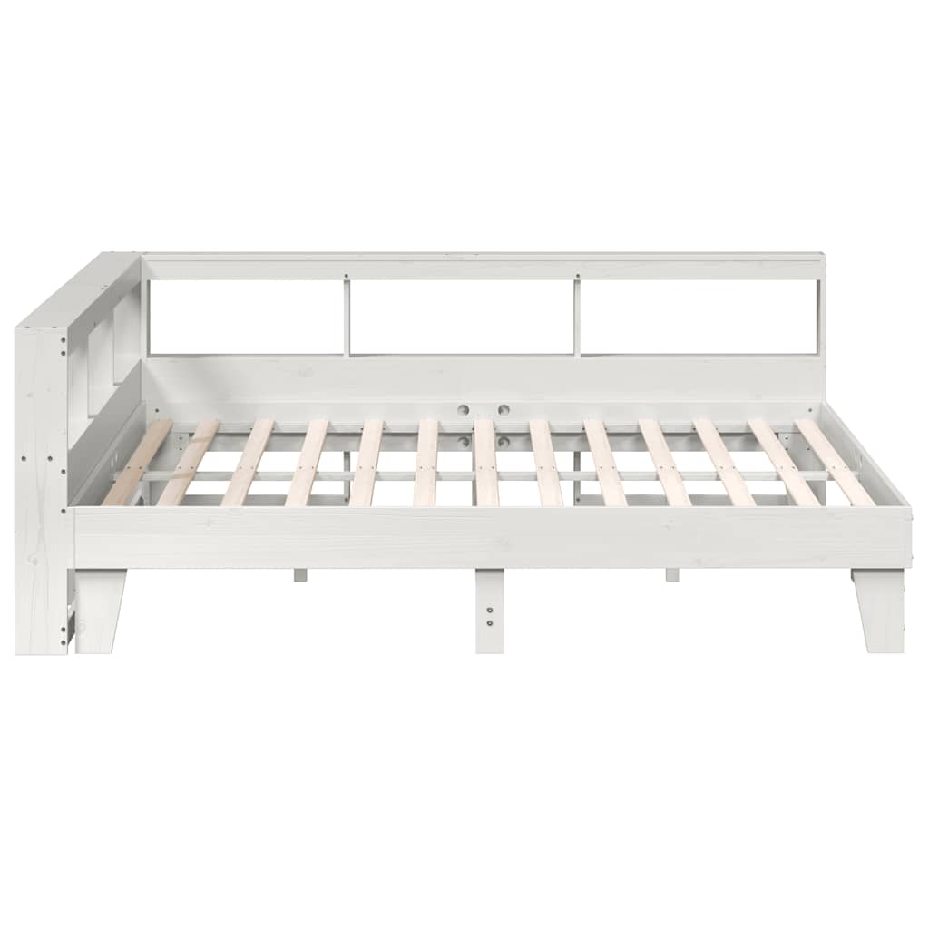 Lit bibliothèque sans matelas blanc 200x200 cm bois pin massif - XIOS