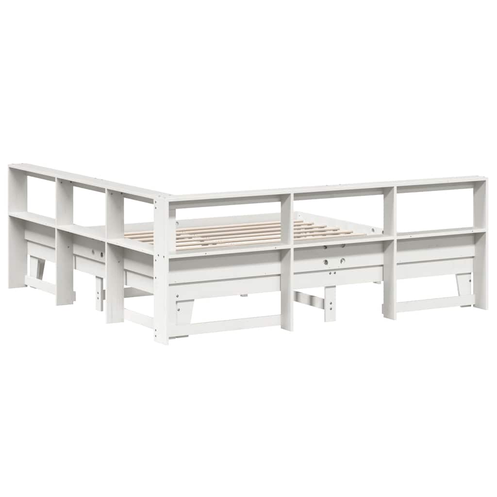 Lit bibliothèque sans matelas blanc 200x200 cm bois pin massif - XIOS
