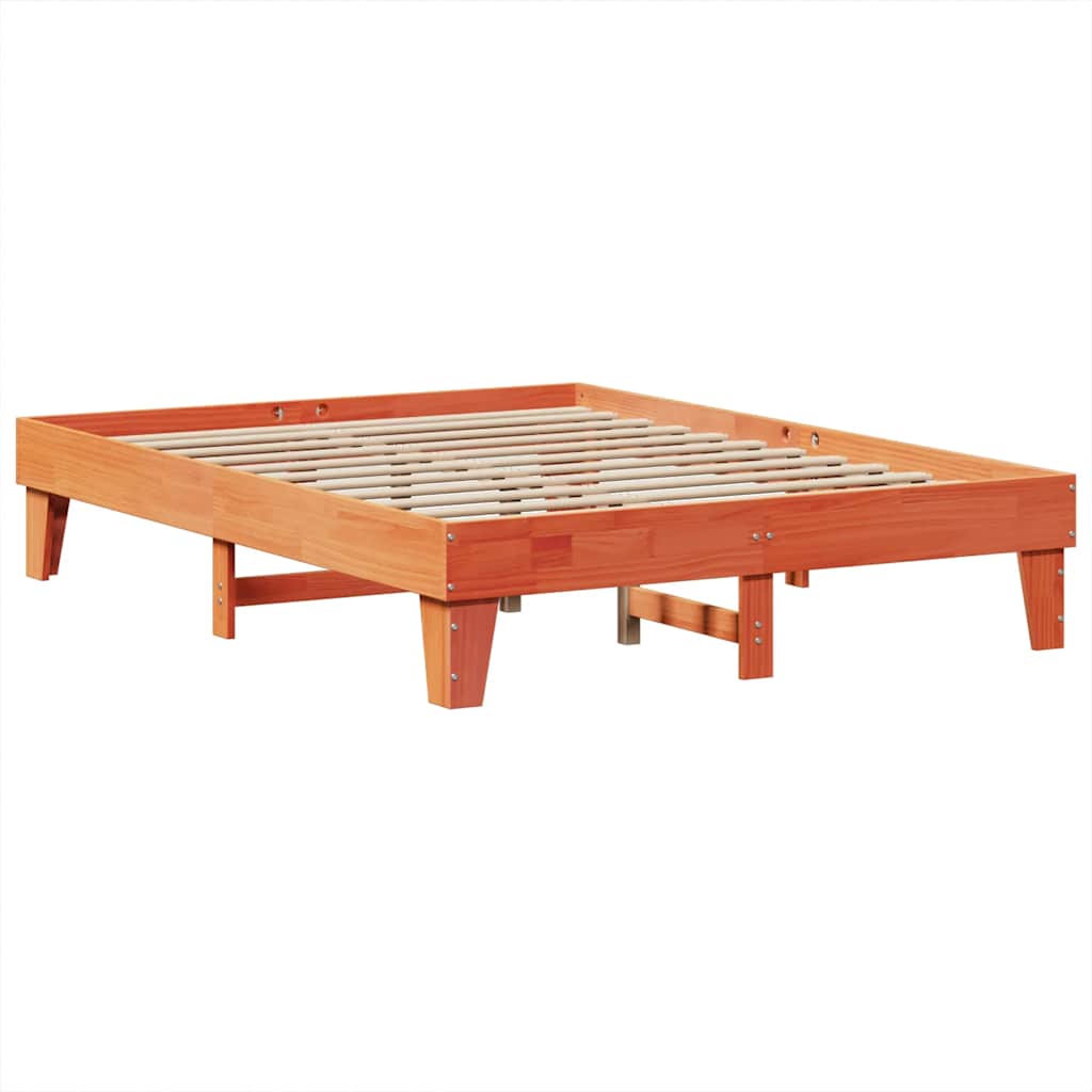 Lit bibliothèque sans matelas cire marron 200x200 cm pin massif - XIOS