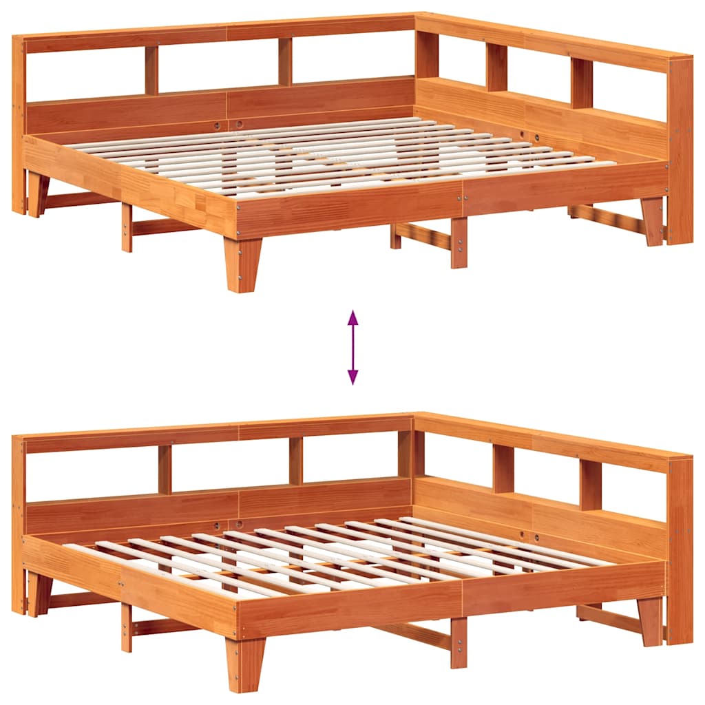 Lit bibliothèque sans matelas cire marron 200x200 cm pin massif - XIOS