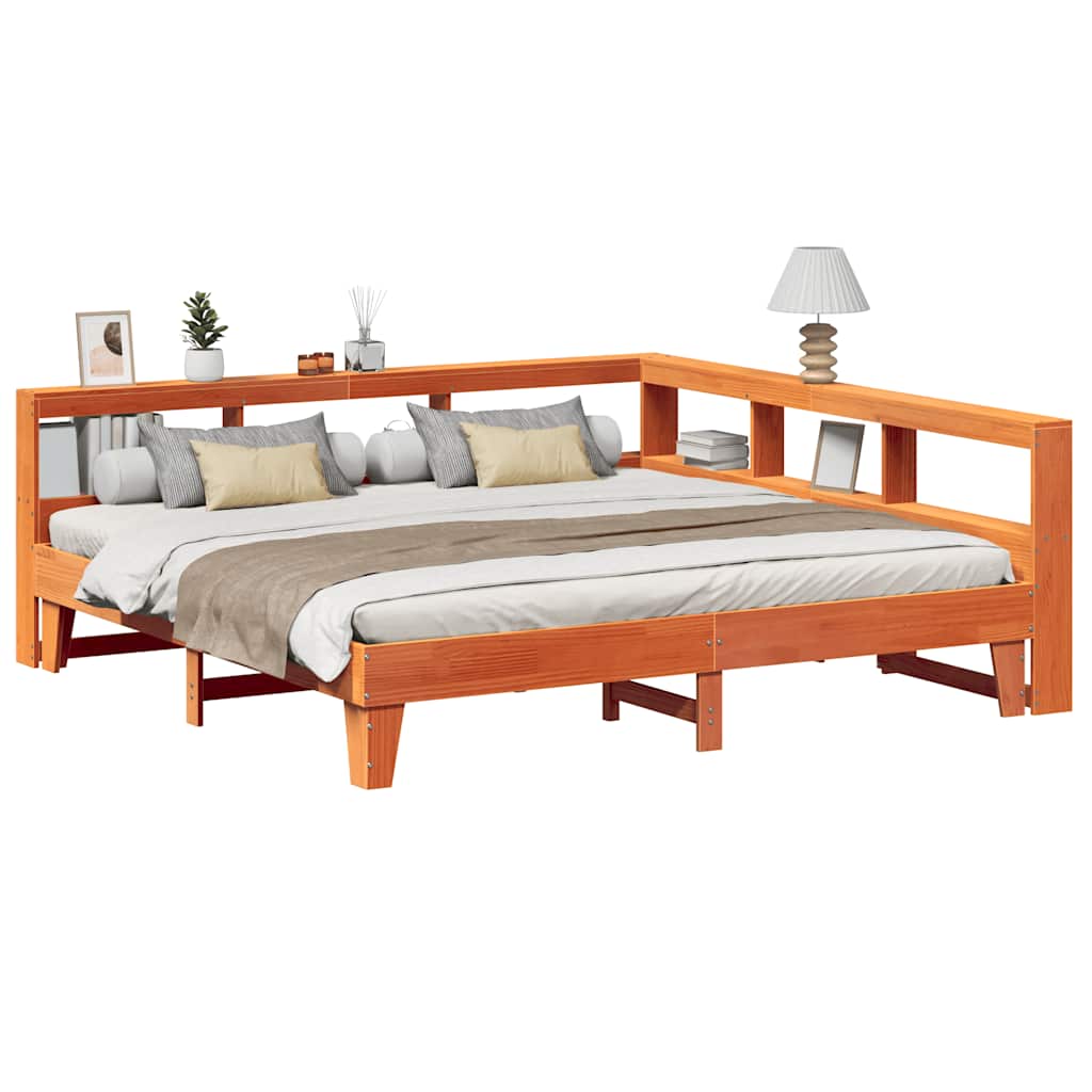 Lit bibliothèque sans matelas cire marron 200x200 cm pin massif - XIOS