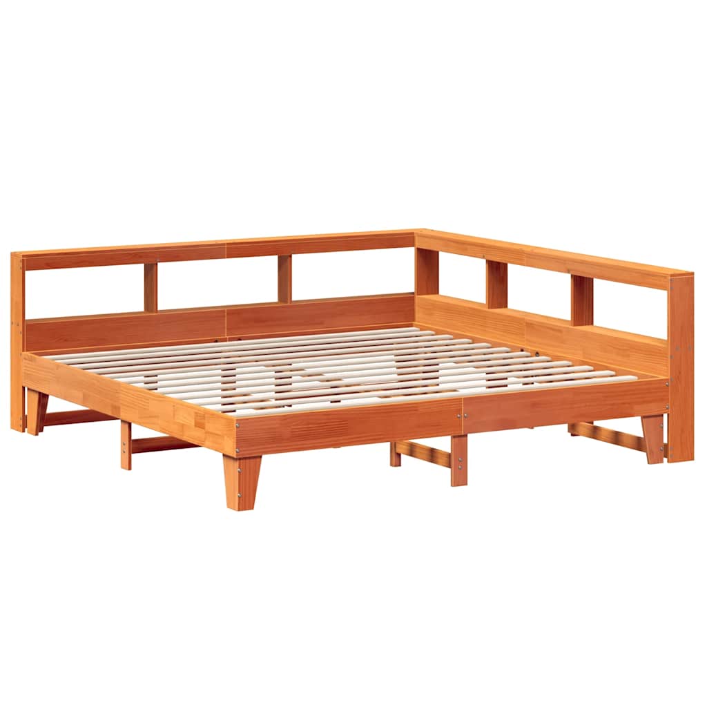 Lit bibliothèque sans matelas cire marron 180x200 cm pin massif - XIOS