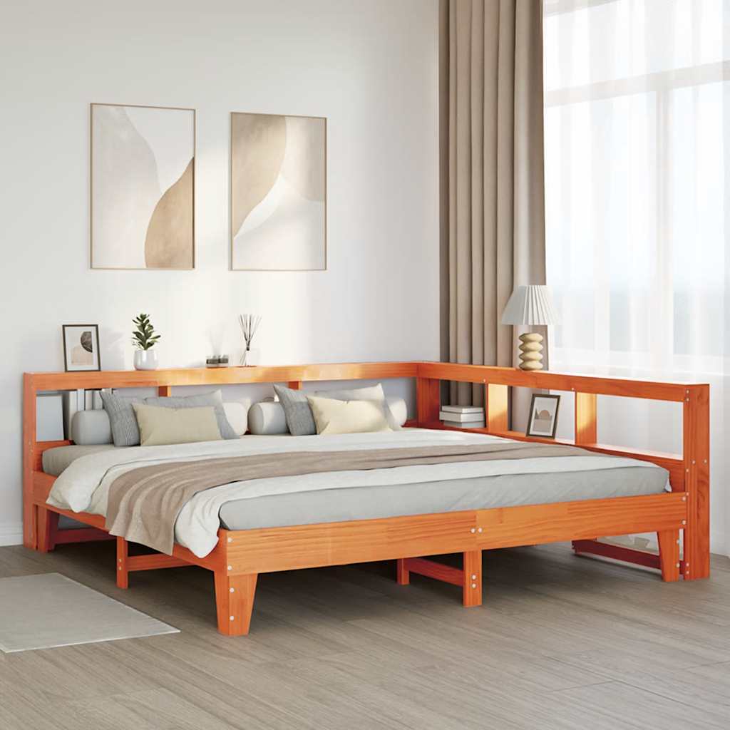 Lit bibliothèque sans matelas cire marron 180x200 cm pin massif - XIOS