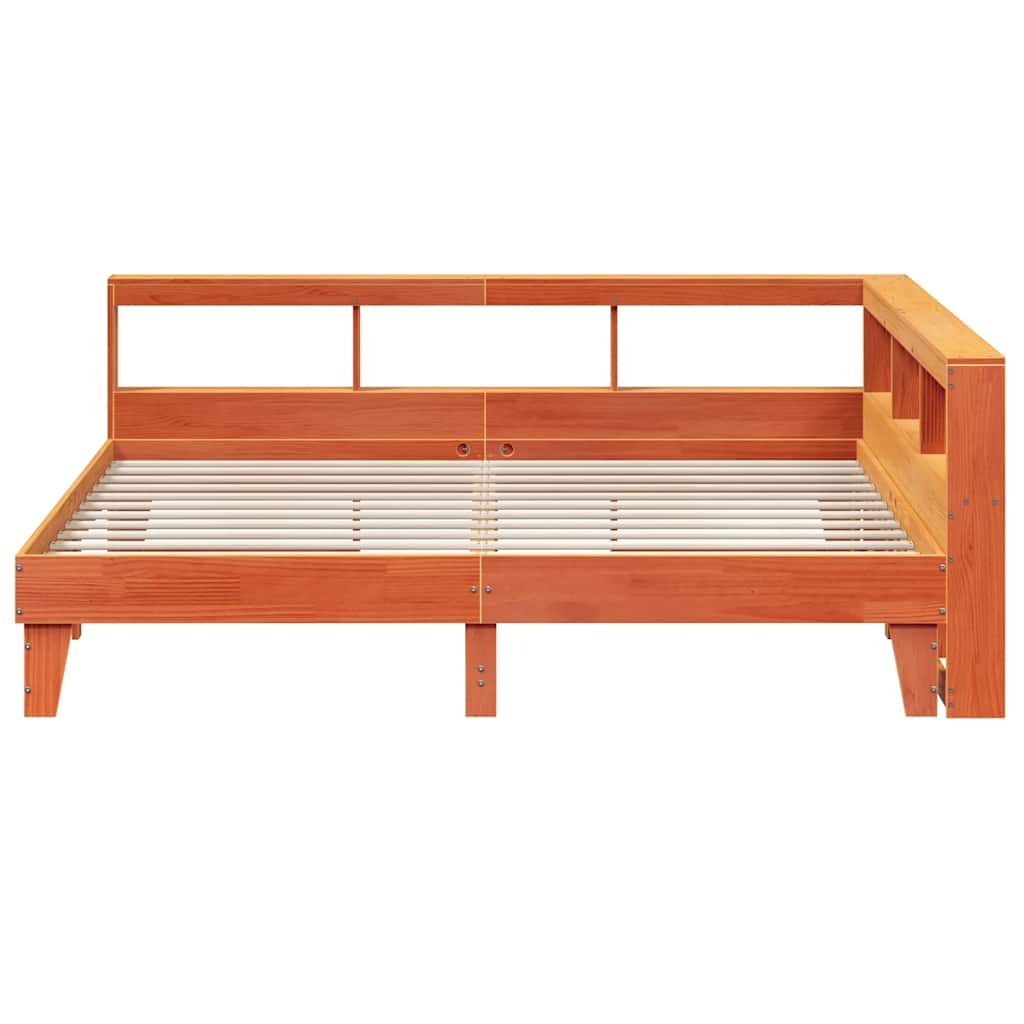 Lit bibliothèque sans matelas cire marron 180x200 cm pin massif - XIOS