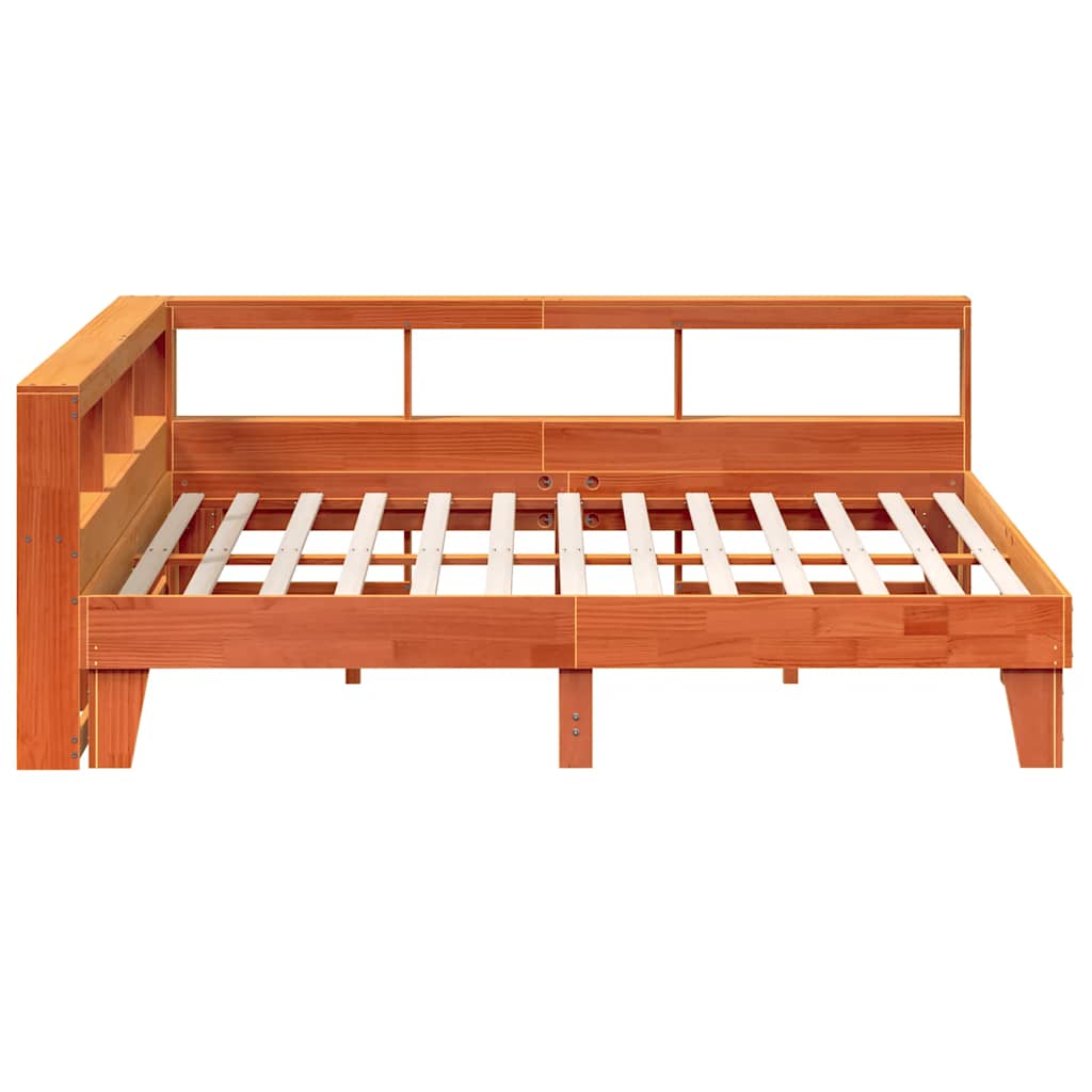 Lit bibliothèque sans matelas cire marron 180x200 cm pin massif - XIOS