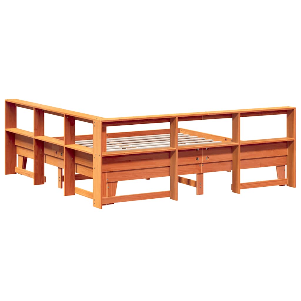 Lit bibliothèque sans matelas cire marron 180x200 cm pin massif - XIOS