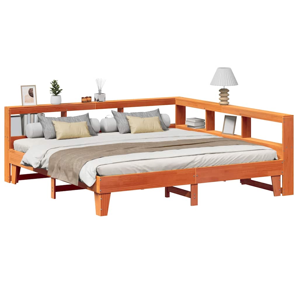 Lit bibliothèque sans matelas cire marron 180x200 cm pin massif - XIOS
