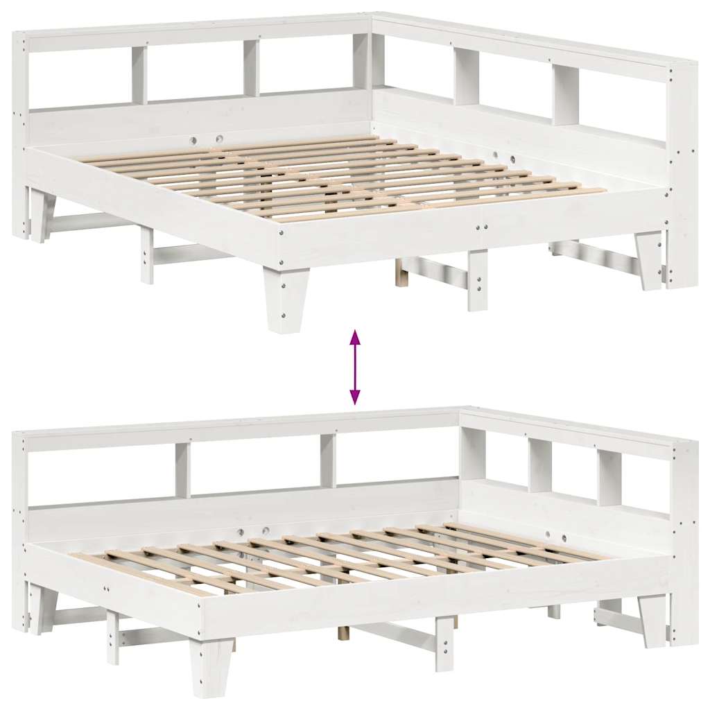 Lit bibliothèque sans matelas blanc 140x200 cm bois pin massif - XIOS