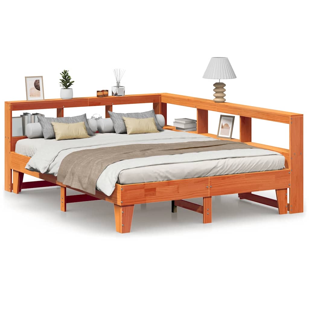 Lit bibliothèque sans matelas cire marron 140x200 cm pin massif - XIOS