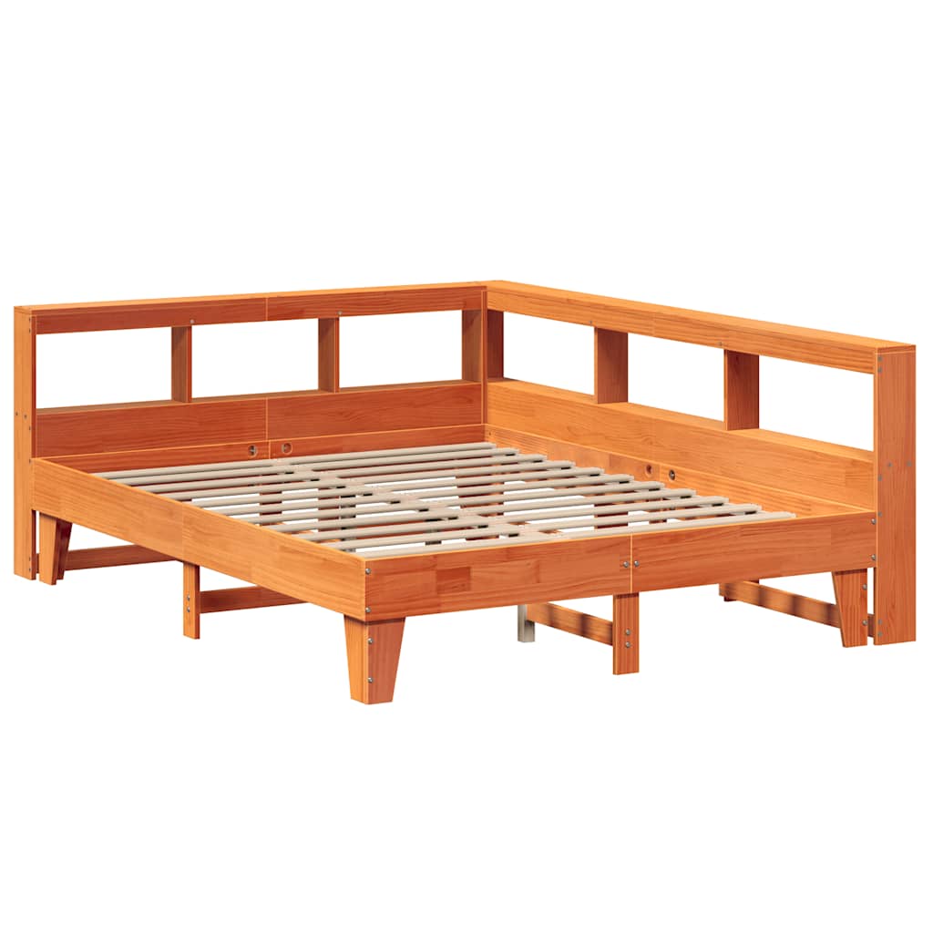 Lit bibliothèque sans matelas cire marron 140x200 cm pin massif - XIOS