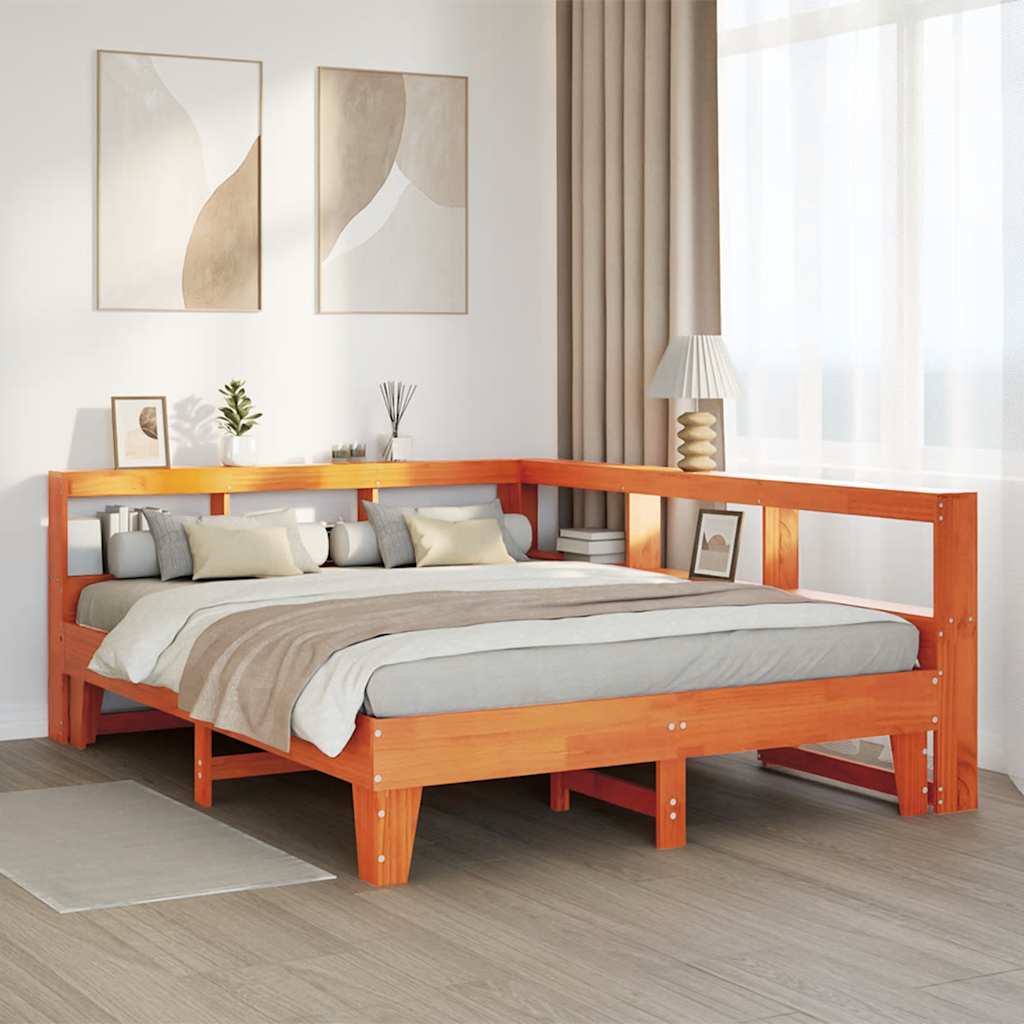 Lit bibliothèque sans matelas cire marron 140x200 cm pin massif - XIOS
