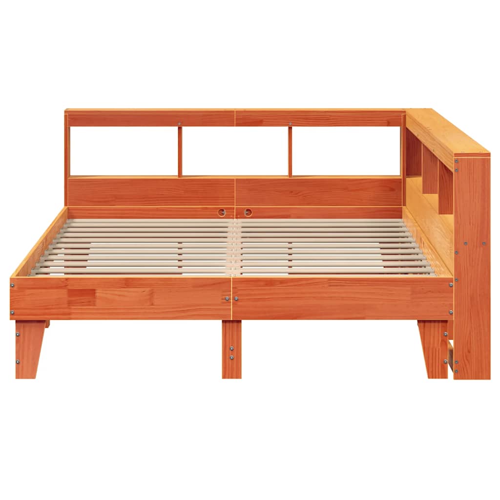 Lit bibliothèque sans matelas cire marron 140x200 cm pin massif - XIOS