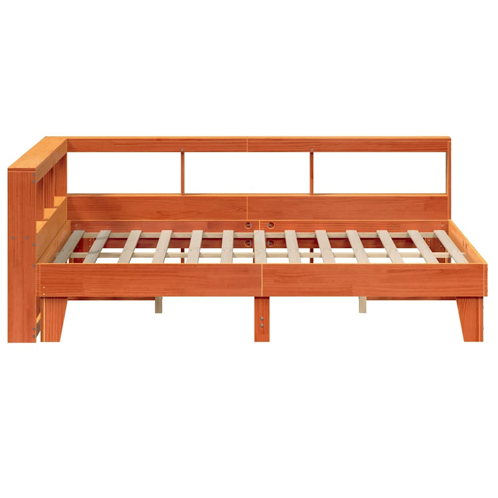 Lit bibliothèque sans matelas cire marron 140x200 cm pin massif - XIOS