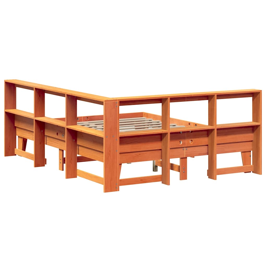 Lit bibliothèque sans matelas cire marron 140x200 cm pin massif - XIOS