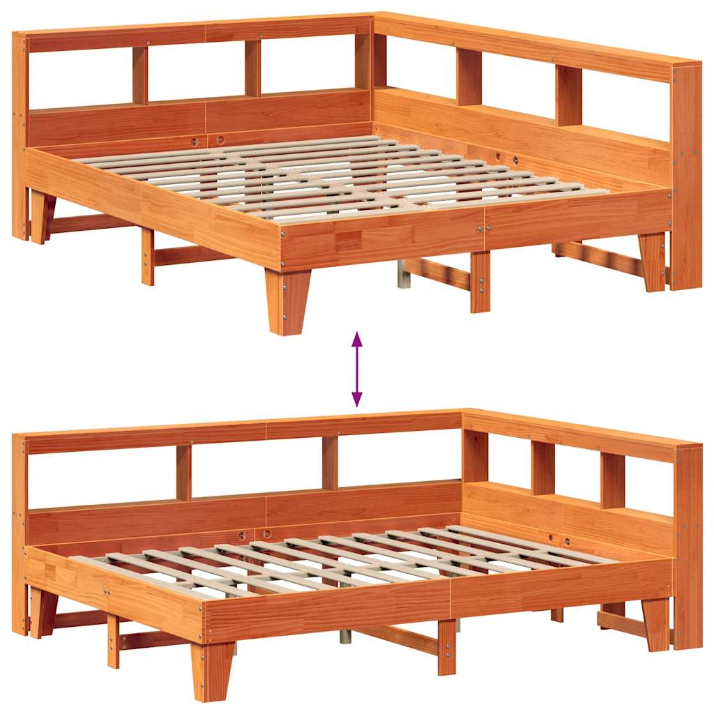 Lit bibliothèque sans matelas cire marron 140x200 cm pin massif - XIOS