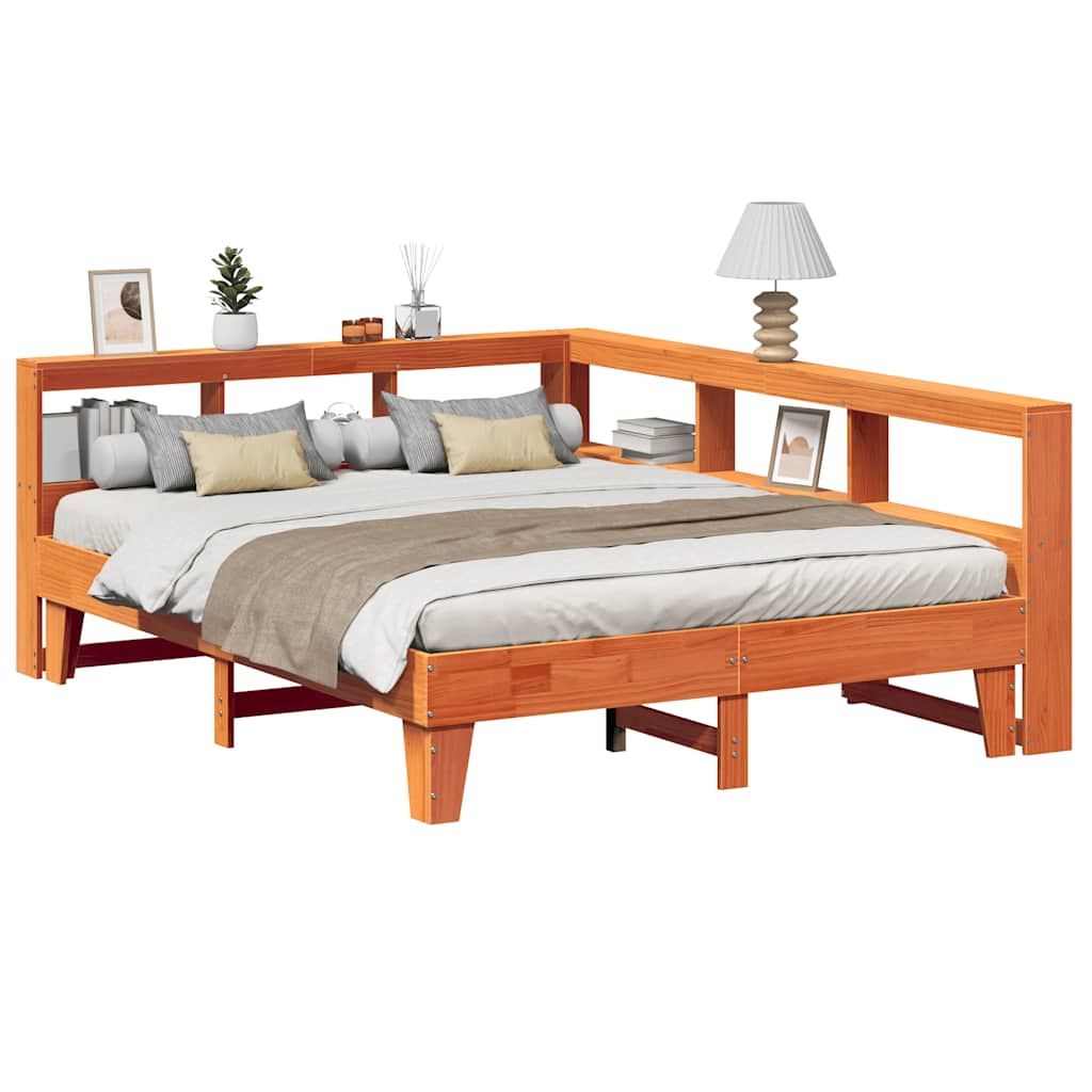Lit bibliothèque sans matelas cire marron 140x200 cm pin massif - XIOS
