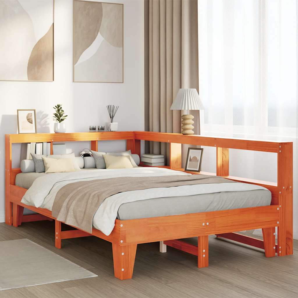 Lit bibliothèque sans matelas cire marron 120x200 cm pin massif - XIOS