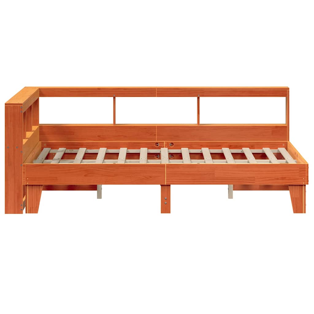 Lit bibliothèque sans matelas cire marron 120x200 cm pin massif - XIOS