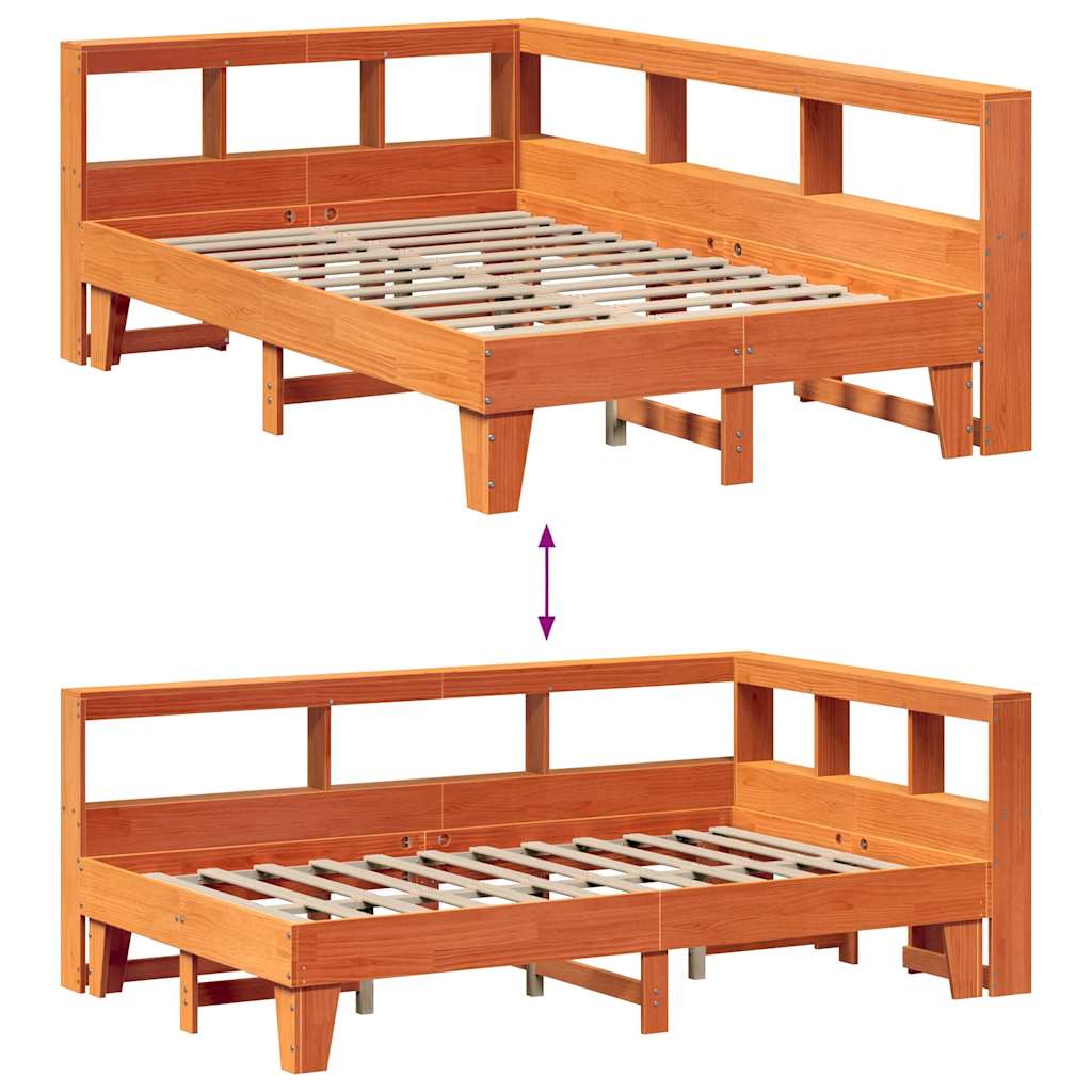 Lit bibliothèque sans matelas cire marron 120x200 cm pin massif - XIOS