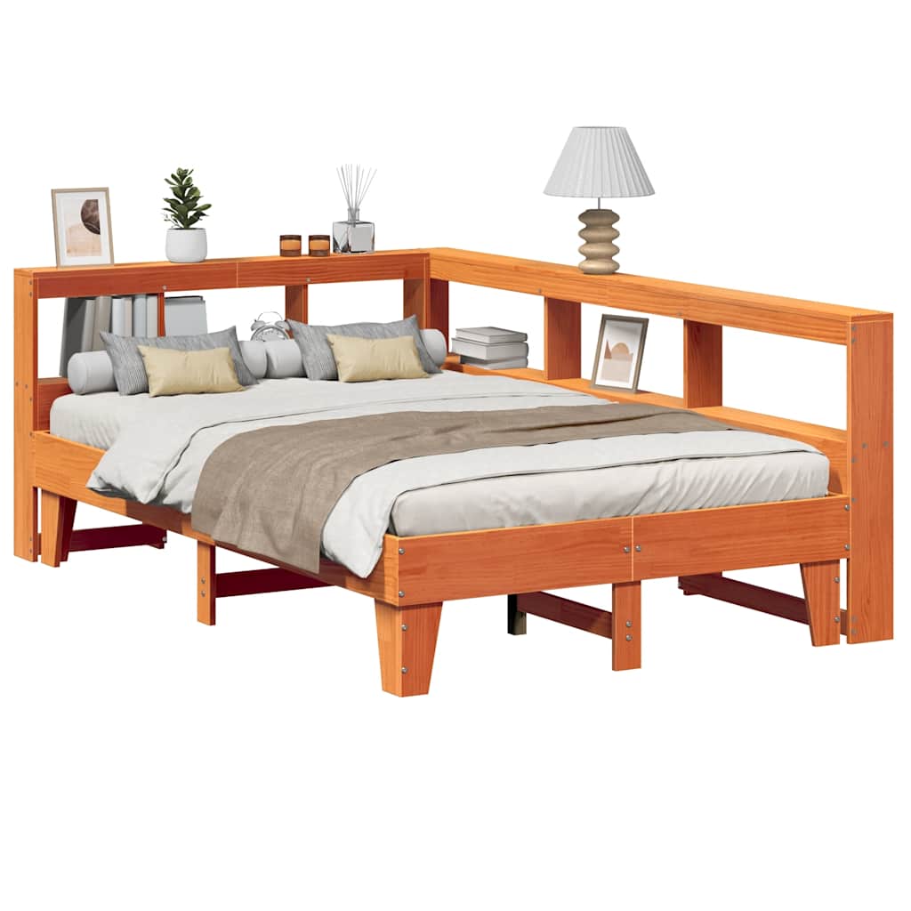Lit bibliothèque sans matelas cire marron 120x200 cm pin massif - XIOS