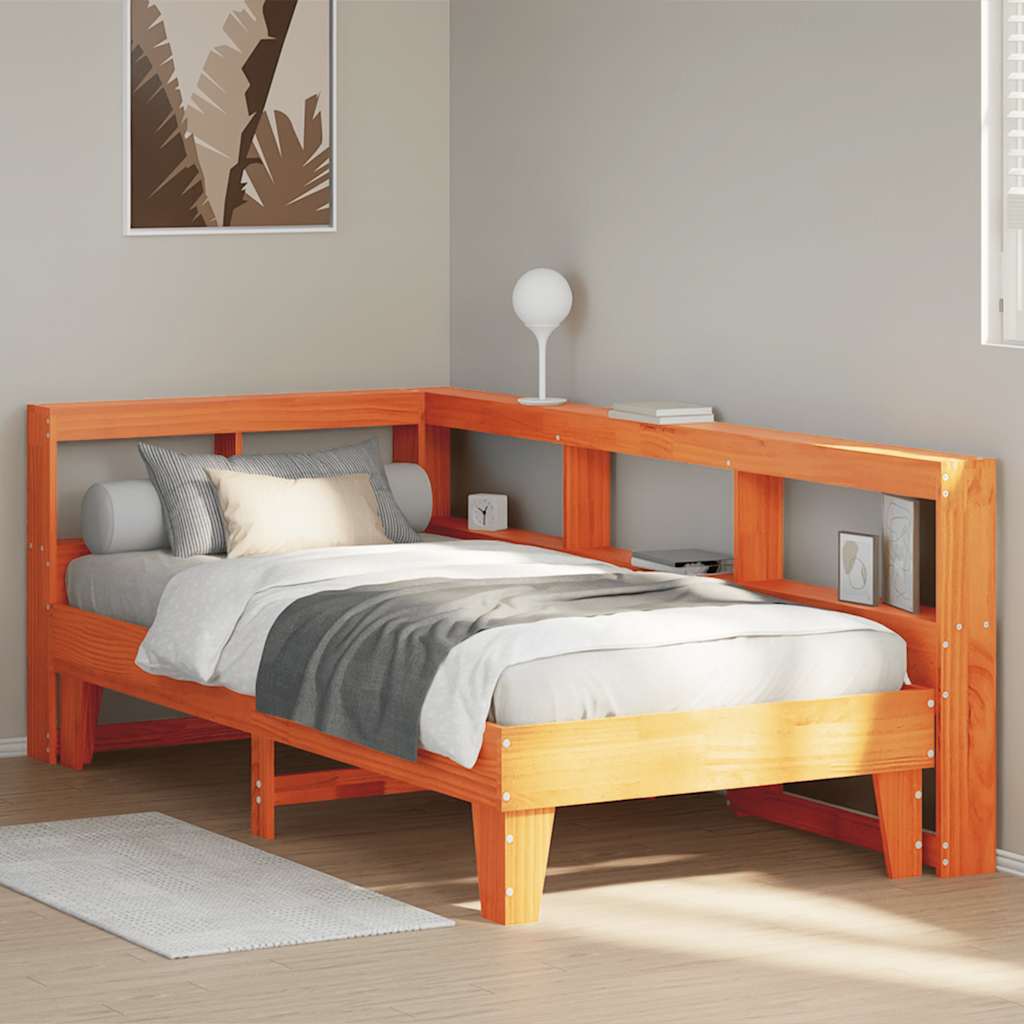 Lit bibliothèque sans matelas cire marron 100x200 cm pin massif - XIOS