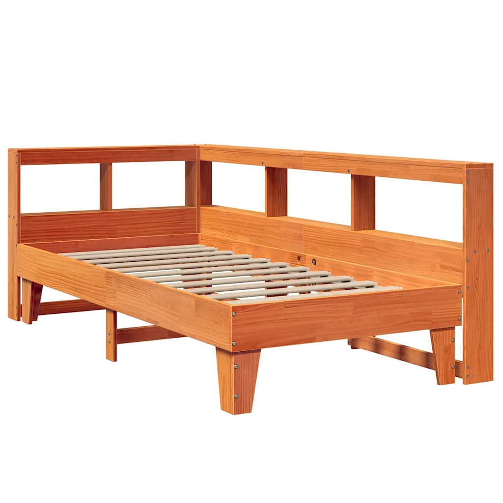Lit bibliothèque sans matelas cire marron 100x200 cm pin massif - XIOS