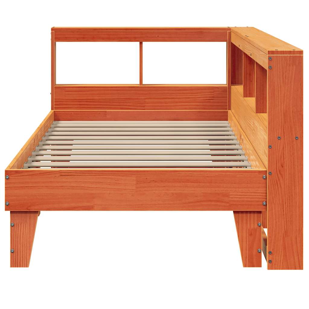 Lit bibliothèque sans matelas cire marron 100x200 cm pin massif - XIOS