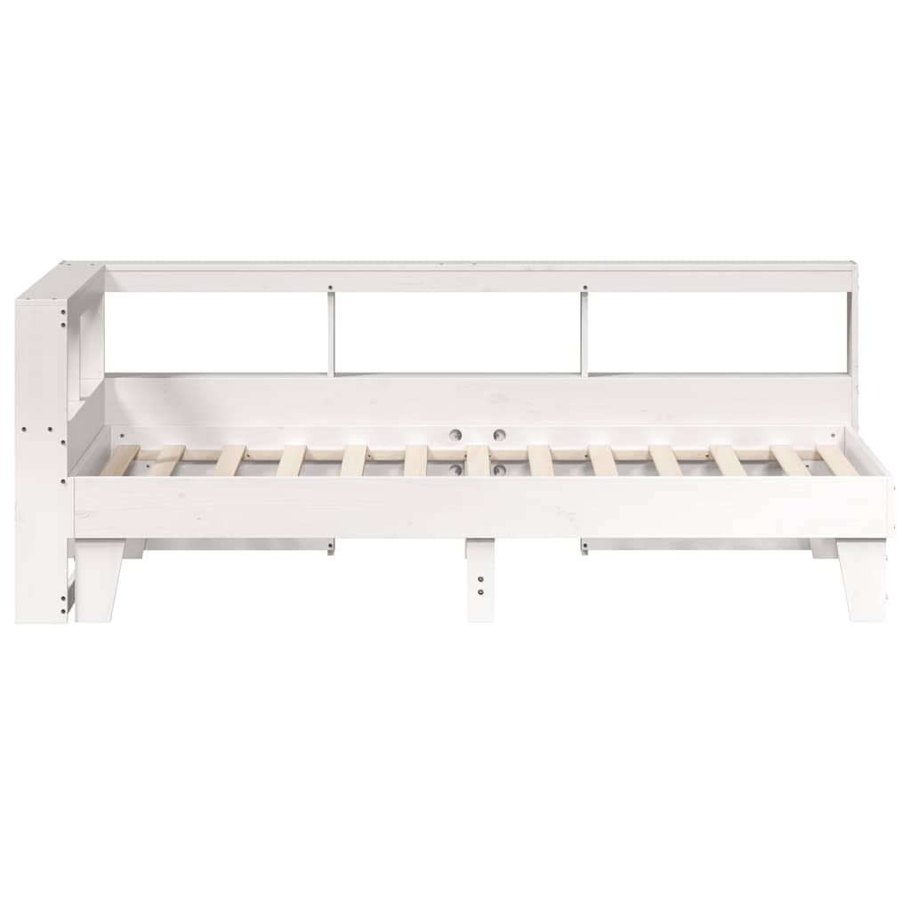 Lit bibliothèque sans matelas blanc 90x200cm bois de pin massif - XIOS