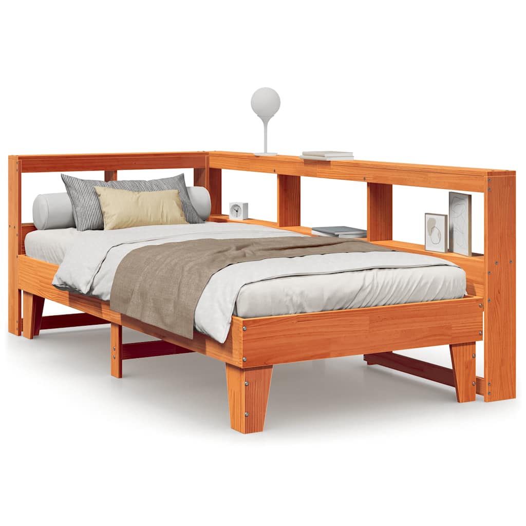 Lit bibliothèque sans matelas cire marron 90x200 cm pin massif - XIOS