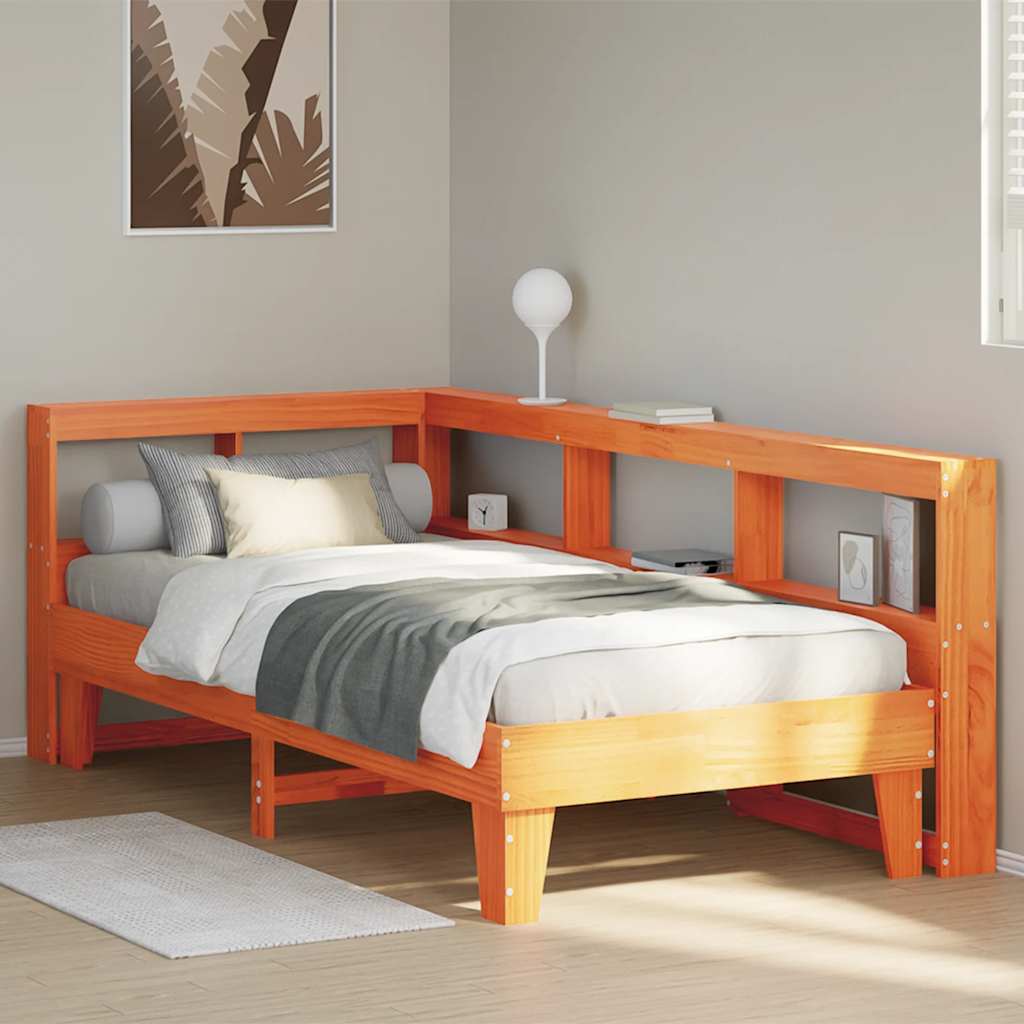 Lit bibliothèque sans matelas cire marron 90x200 cm pin massif - XIOS