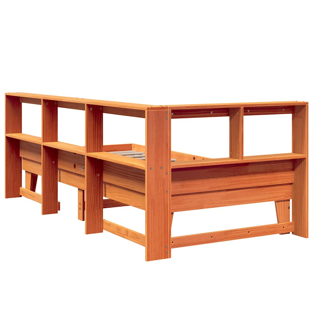 Lit bibliothèque sans matelas cire marron 90x200 cm pin massif - XIOS
